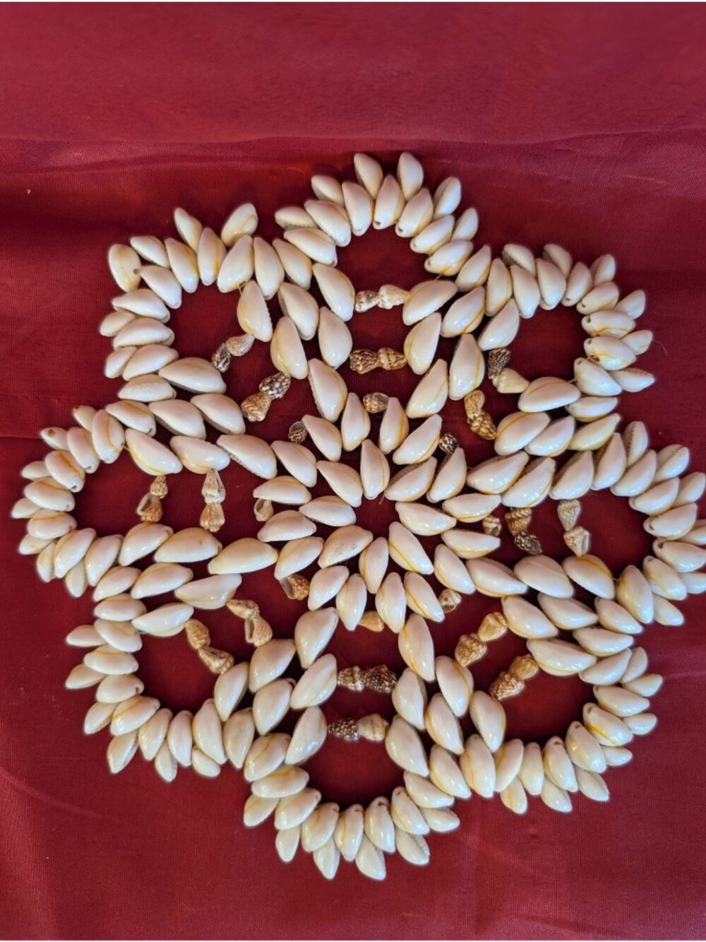 Vintage Cowrie Shell Trivet Hot Pad Doily 8" Coastal Boho 70s Retro Crafts